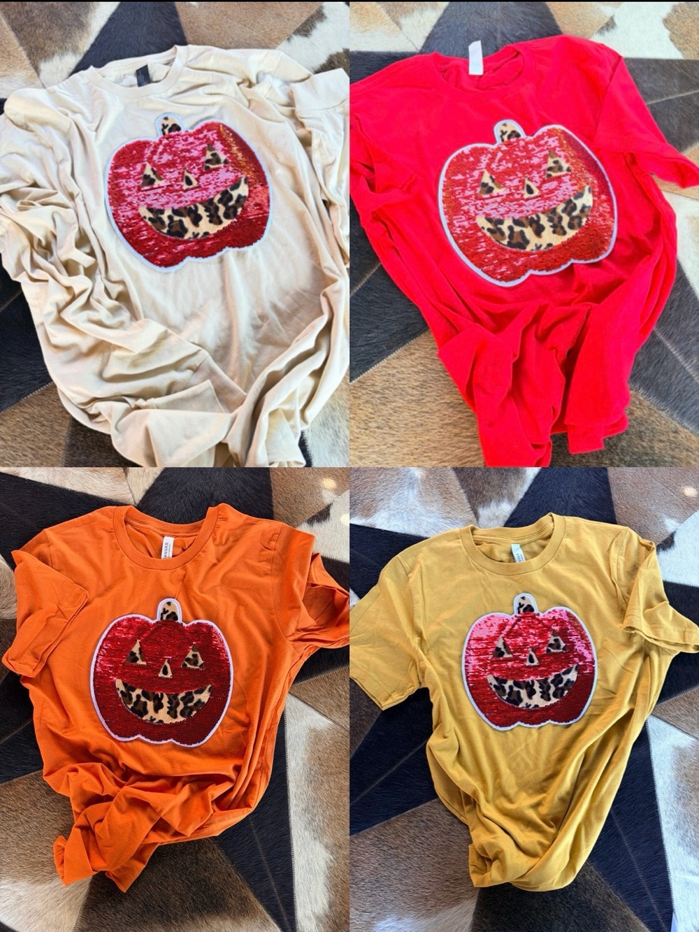 Women's Sequin Pumpkin Tee - Red, Orange, Cream, Mustard